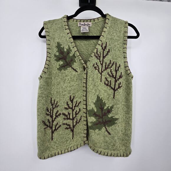 Vintage Timberlea Embroidered Sweater Vest Womens SM Green Leaves Nature Cabin - Picture 2 of 10